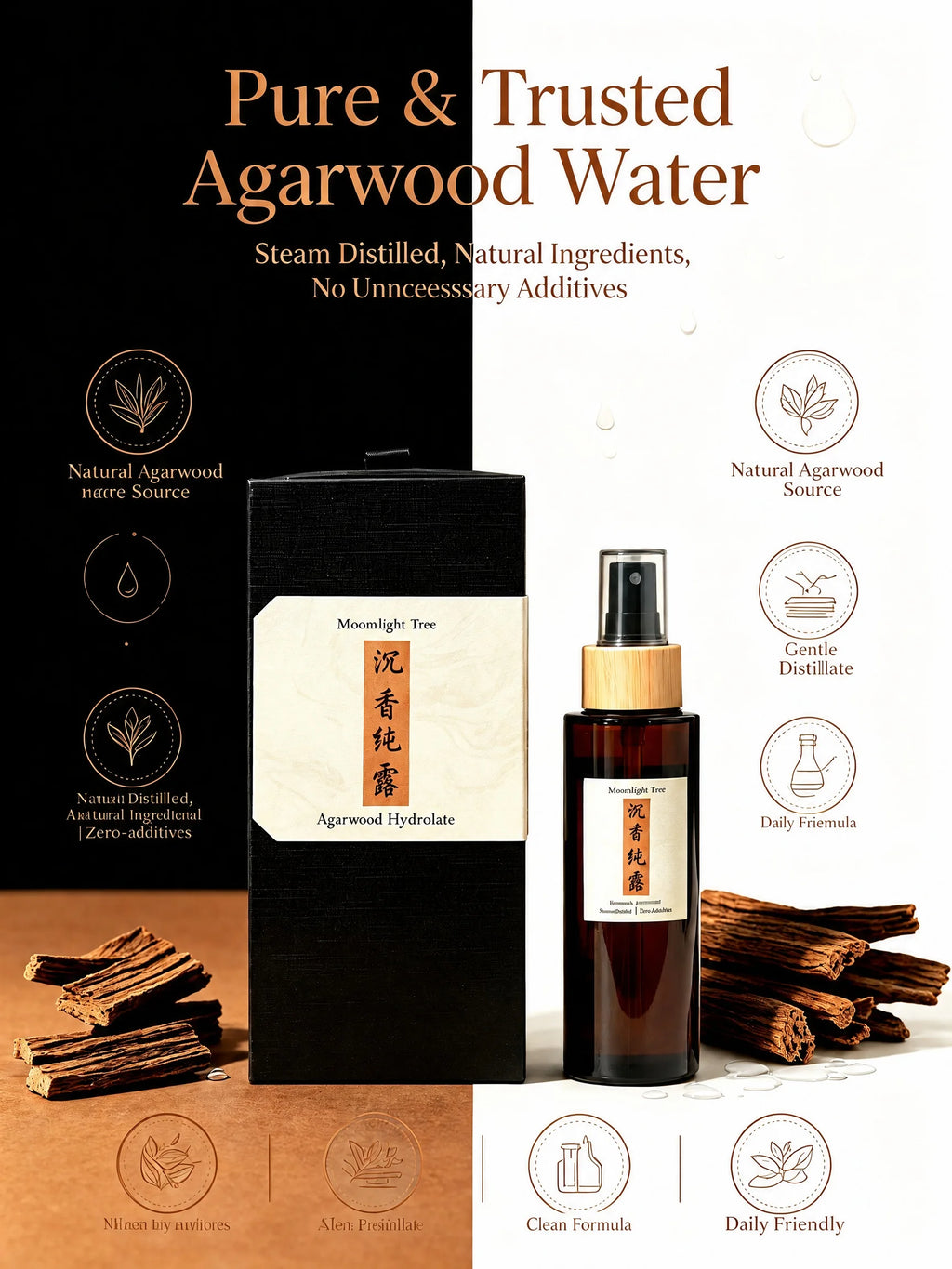 Natural Agarwood Hydrolate MistSpray Moisturizekin Anti-inflammatoryAntibacterial Soothes LiftingBrightening Refreshing Toner Sp