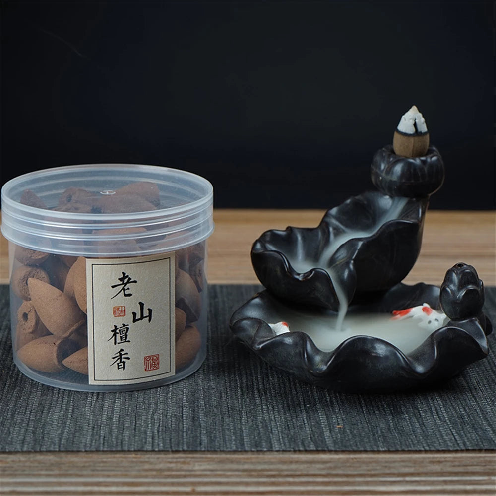 Natural Backflow Incense Cones 50 Pieces, Agarwood & Sandalwood Scent