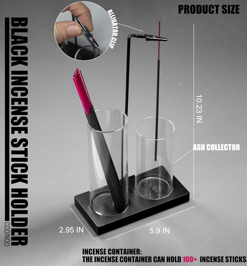 2 in 1 Glass Backflow Incense Holder with Storage Ash Catcher Black