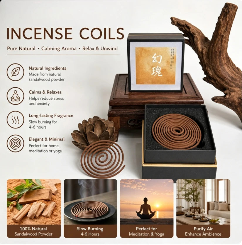 Handmade Natural Agarwood Sandalwood Coil Incense Long Lasting Calming Scent for Bedroom Office Meditation Yoga Decor Holiday Gi