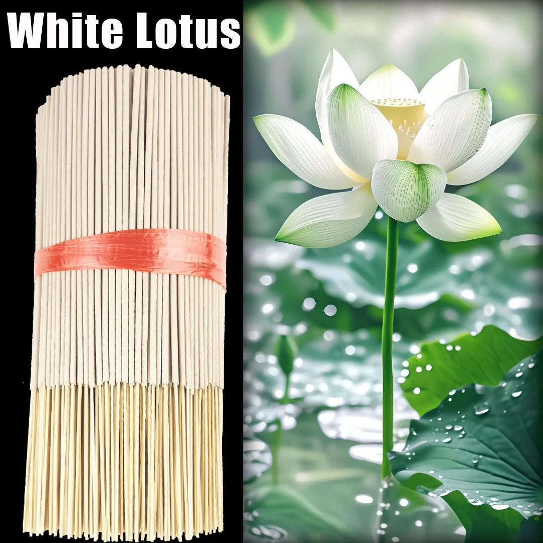 High-Quality Off-White 8.7-Inch White Lotus Incense Sticks, Made from Natural Materials, with a Lotus Scent. White Lotus Symbolizes Holiness, Divinity, and Cleanliness Essential Bamboo Stick Incense for Home