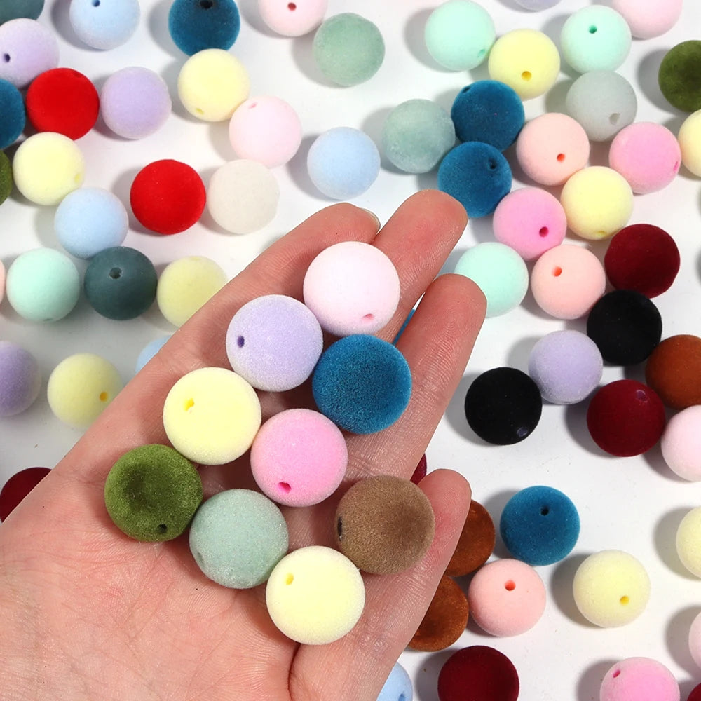 16mm Colorful Acrylic Flocking Velvet Ball Beads 10pcs
