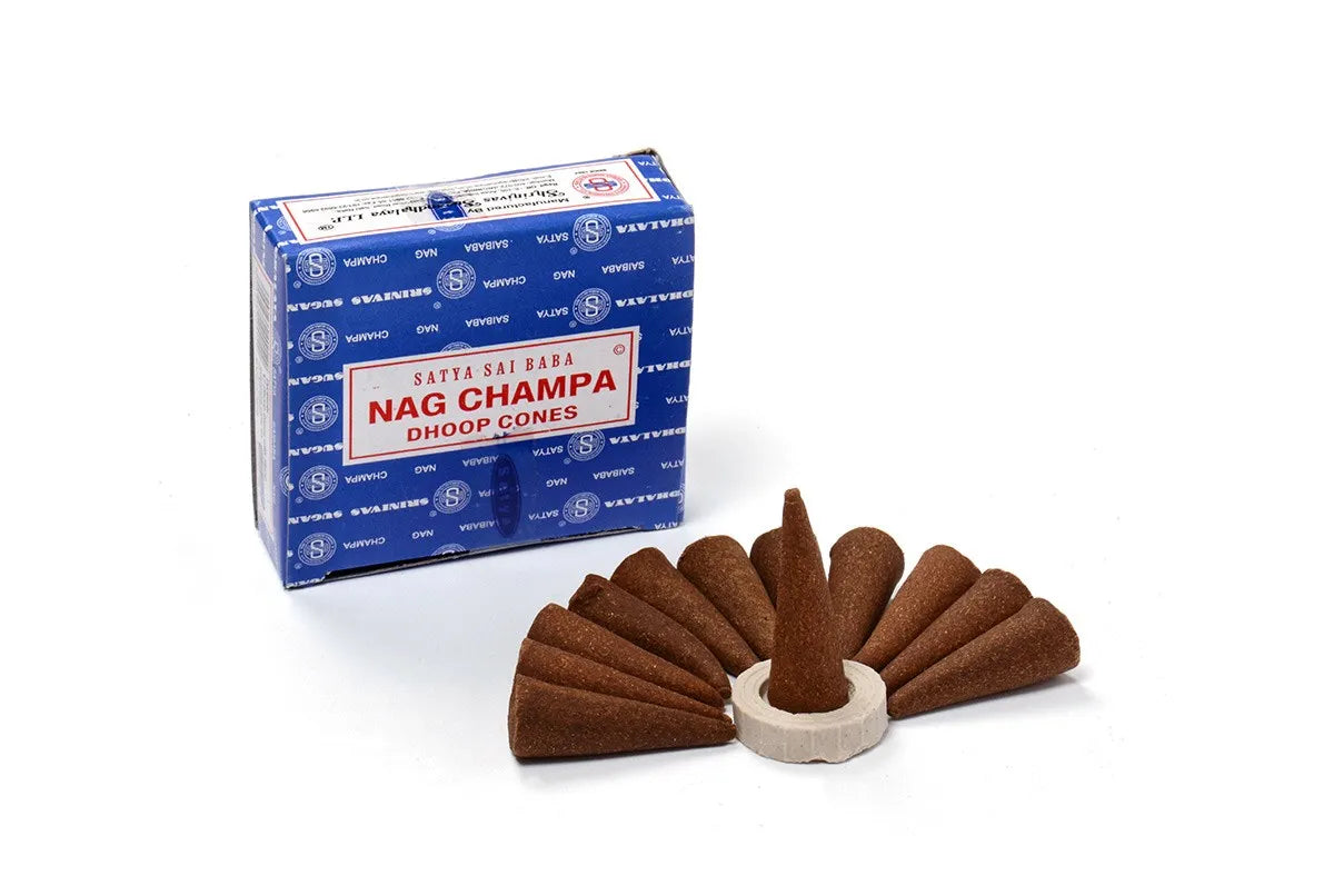 Nag Champa Dhoop SATYA Incense Cones Indian for Aromatic Smoke Fountain Haze Falls Clean Air Fragrance 12PCS