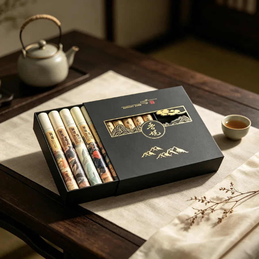 400pcs Ten‑Tube Chinese Ink Painting Incense Gift Box, Sandalwood Agarwood Multi‑Fragrance Aroma Sticks, Home Decor Festival Gif