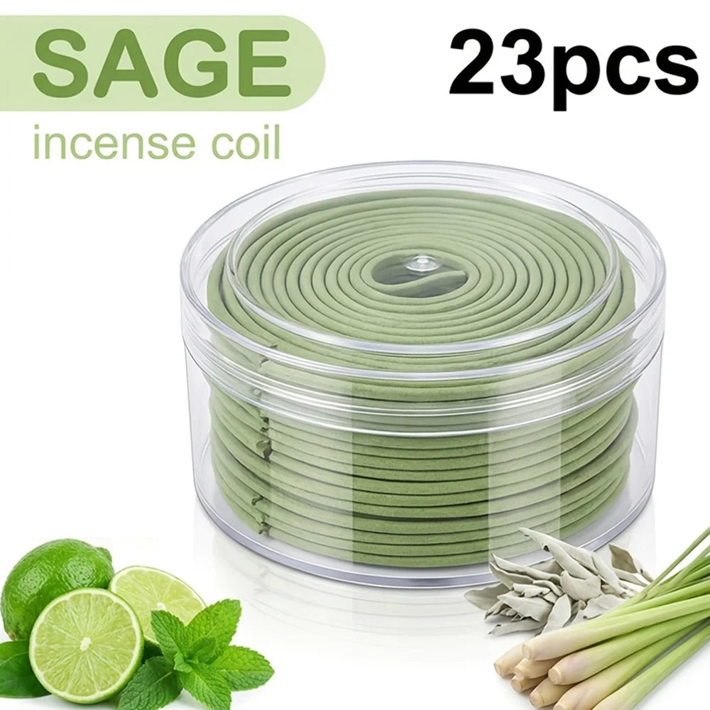 White sage scented spiral incense, 2.5-inch diameter handmade coil incense, 3-4 hours burning time, light and fresh fragrance, suitable for yoga, meditation, home, office, and outdoor use, convenient and portable