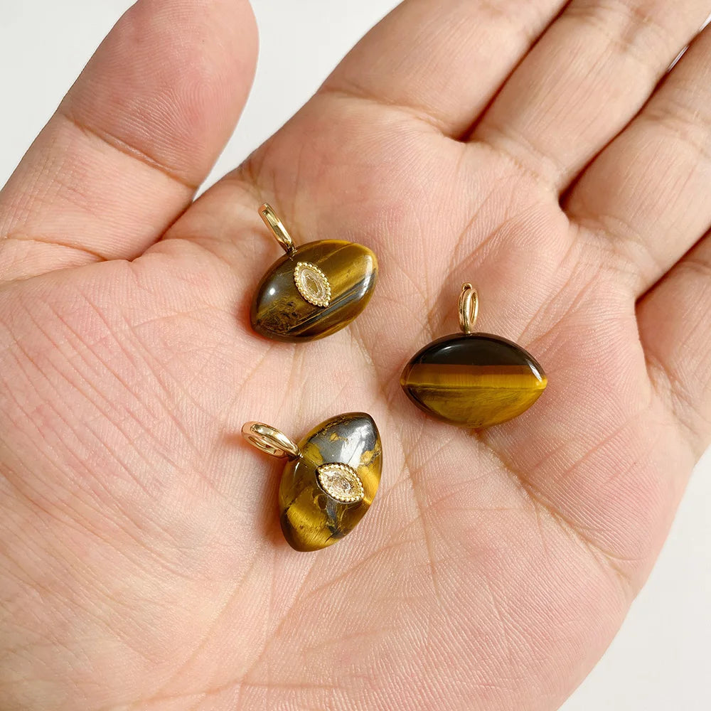 1PC Natural Stone Evil Eye Pendant Tiger Eye Rose Quartz Obsidian Lapis Lazuli Charm For Jewelry Making DIY Necklace Accessories
