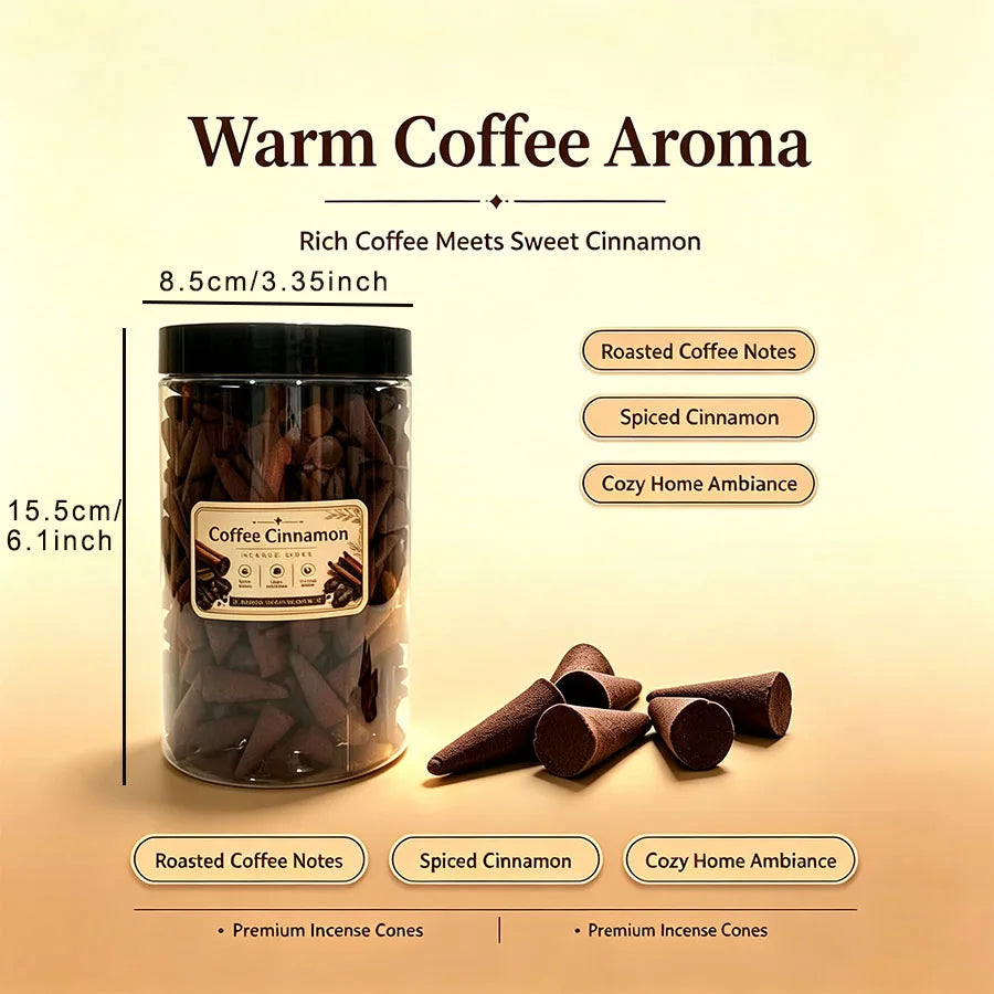 Premium Warm Coffee Incense Cones, Natural and Handmade, with a Coffee-Scented Milky Aroma, Gentle and Sweet Fragrance, for Relaxation and Sleep, Cozy Home Fragrance, Yoga and Meditation, for Indoor and Outdoor Use, Gift