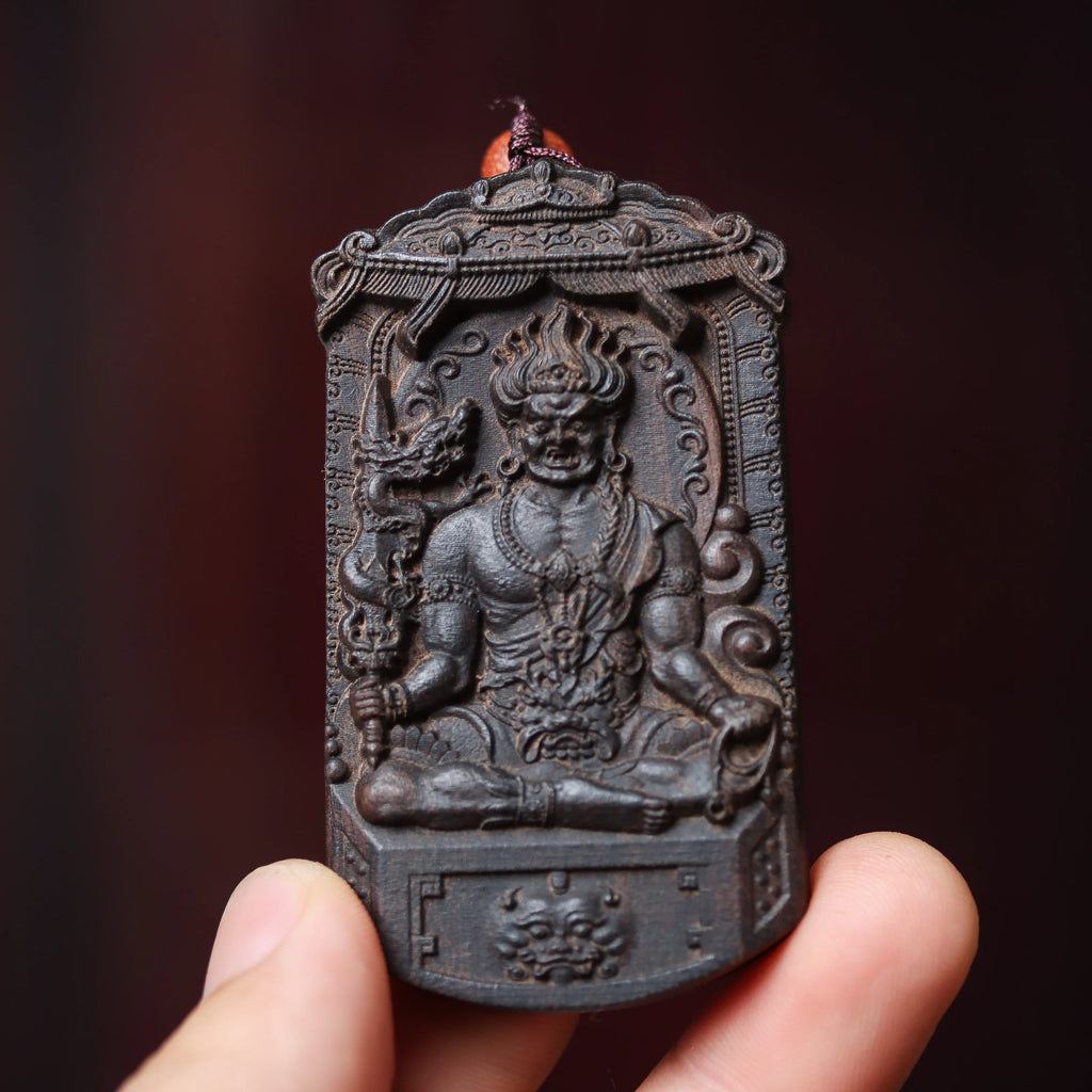 Wooden Zodiac Buddha Pendant Vintage Style