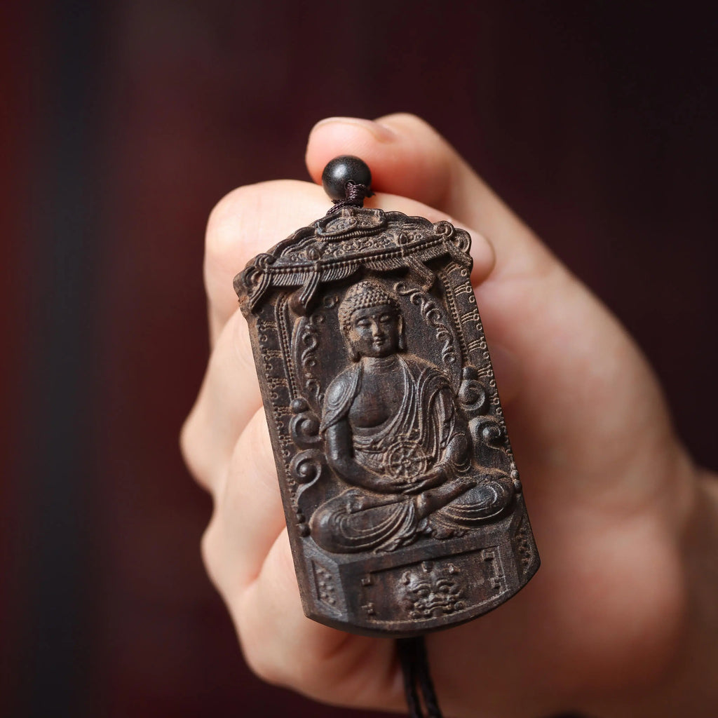 Wooden Zodiac Buddha Pendant Vintage Style