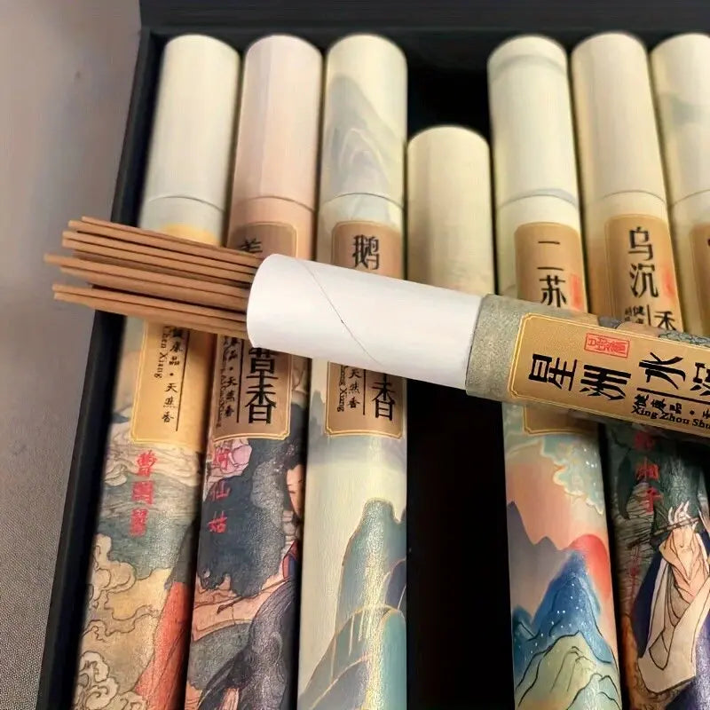 400 Pieces of Ten Tube Natural Incense Sticks in Gift Box with Ink Painting Style, Sandalwood, Agarwood Suitable for Home Gift