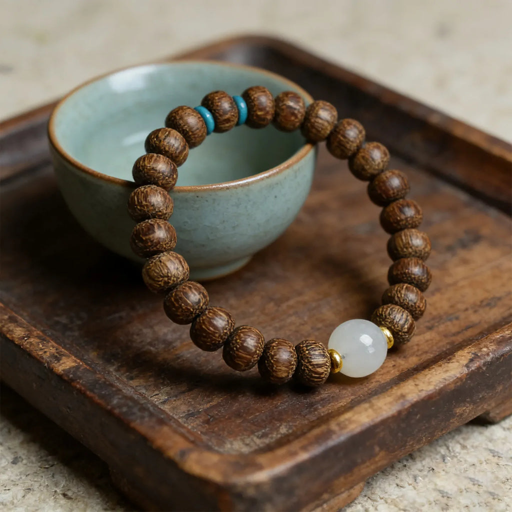 DIY Agarwood and Small Wenge Wood Abacus Bead Buddhist Bracelets for Men and Women Single Strand Wrist Mala Gifts