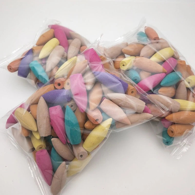 30pcs Mixed Large Natural Incense Rose Jasmine Lavender Osmanthus Sakura Smoke Cone Reflux Tower Incense Backflow Incense Bullet