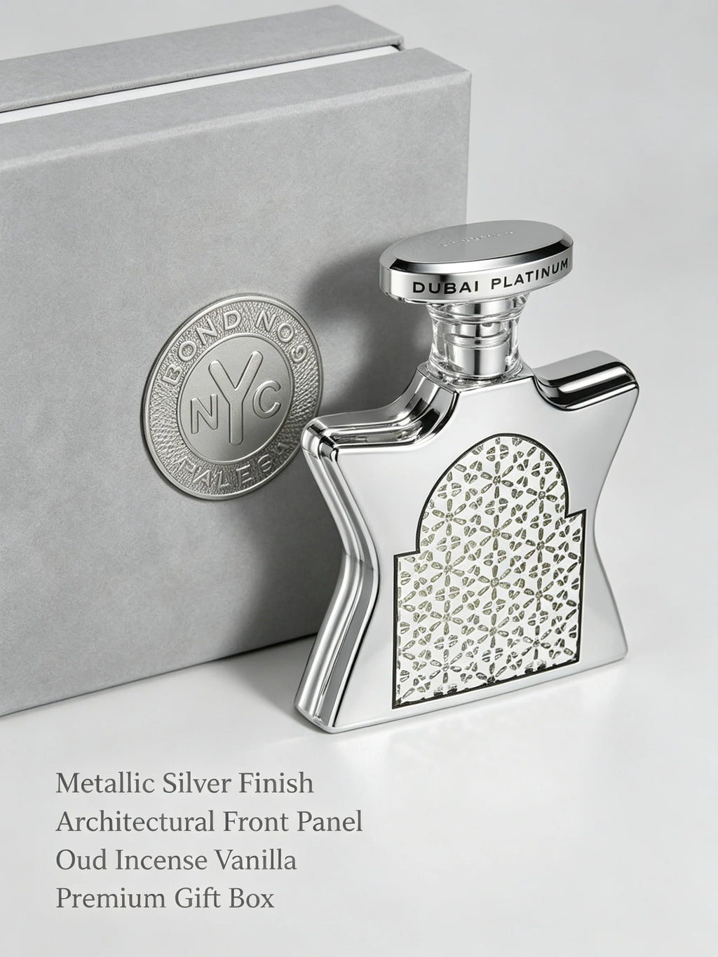 Bond No. 9 Dubai Platinum EDP Unisex Perfume, 3.4 fl oz/100ml, 1 Bottle, Oud Woody Spicy Incense Vanilla Long Lasting Fragrance, Birthday Gift, Fall, Halloween, Thanksgiving, Black Friday, Christmas, New Year Holiday Gift