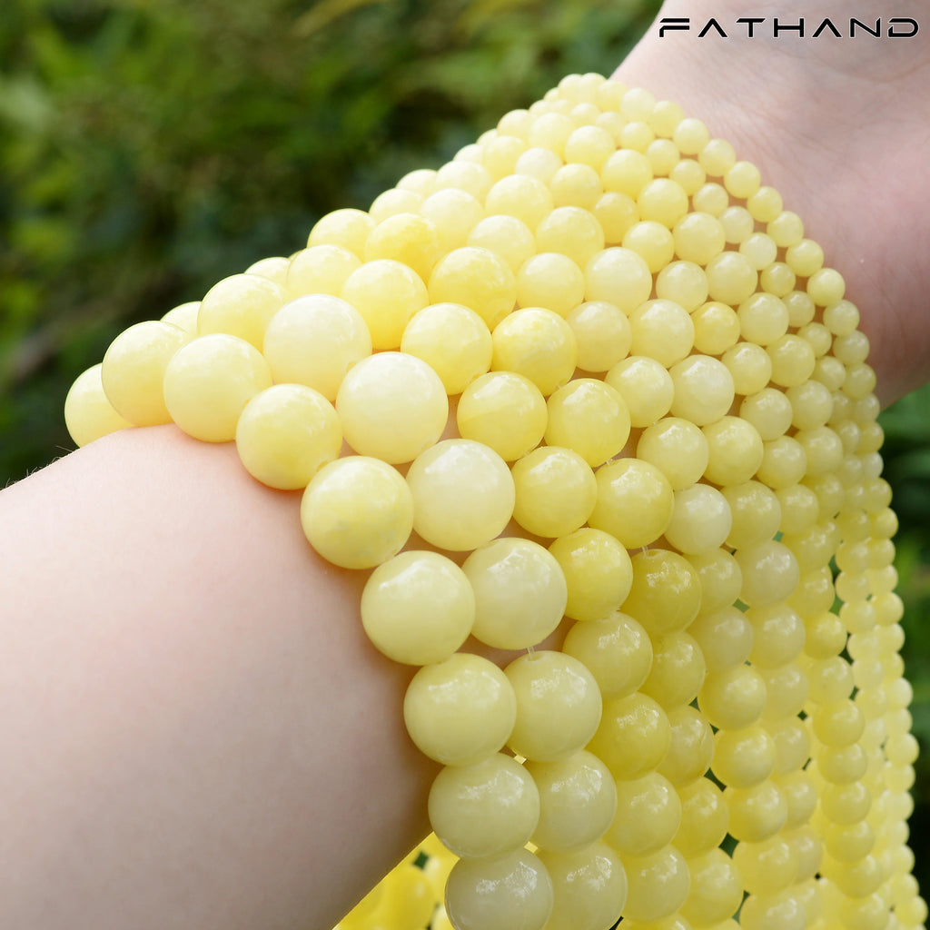 Lemon Yellow Beige Topazs Natural Round Stone Beads Smooth Spacer Bead For Jewelry Making DIY Bracelet 4/6/8/10/12mm