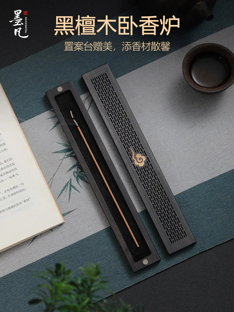 Ebony Wood Lying Agarwood Stick Incense Burner Box Household Indoor Incense Holder Aromatherapy Decor Gift