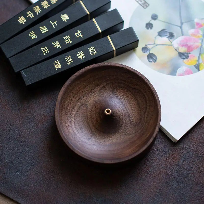 【F】North American Black Walnut Solid Wood Incense Stick Tea Ceremony Round Incense Burner Agarwood Tray Holder Home Decor