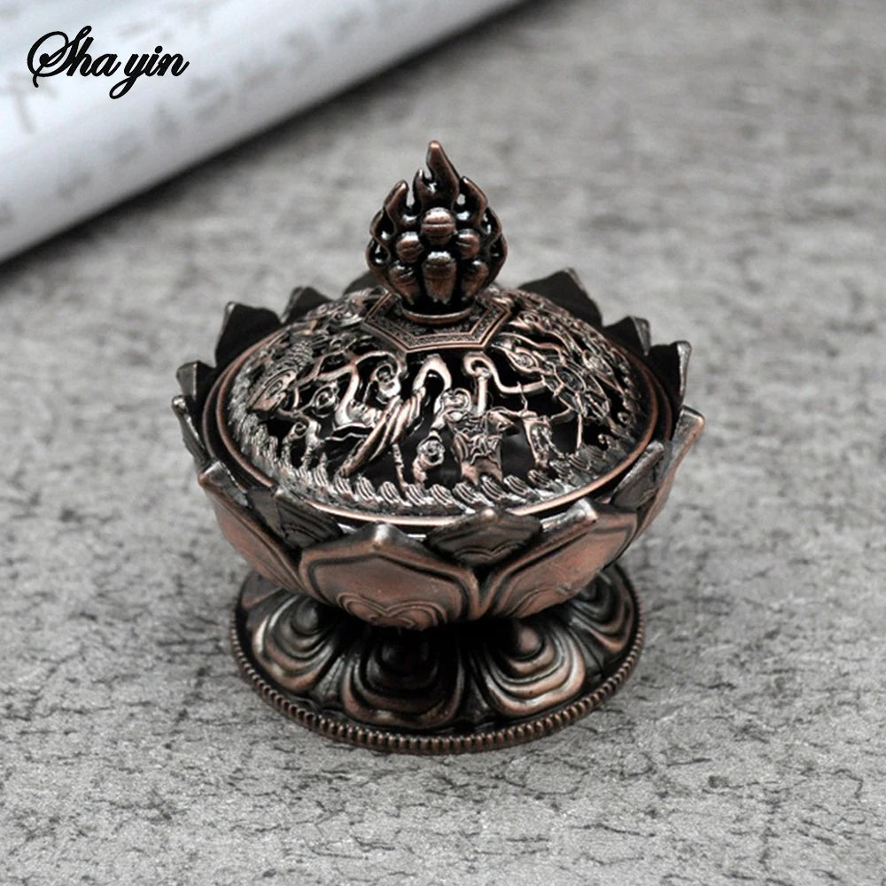Lotus Flower Incense Burner Buddhism Buddha Holder Brass Mini Sandalwood Censer Incense Metal Craft Home Decoration