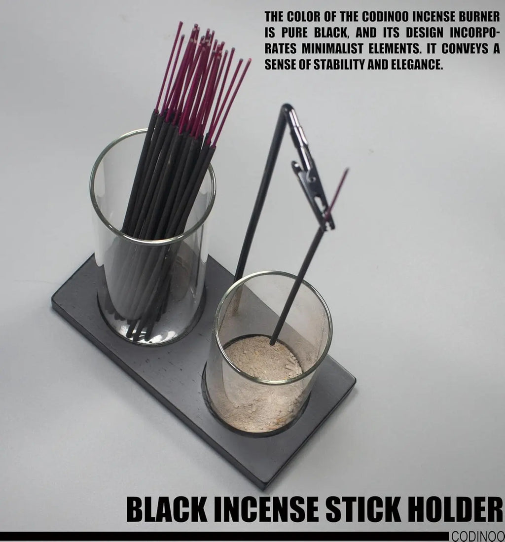 2 in 1 Glass Backflow Incense Holder with Storage Ash Catcher Black