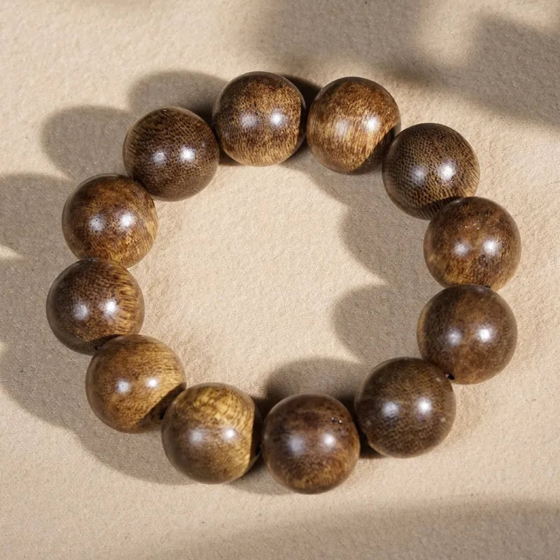 Waterborne Brunei Agarwood Bracelets Single Circle Round Bead Buddhist Prayer Beads Hand Jewelry for Men and Women Gifts