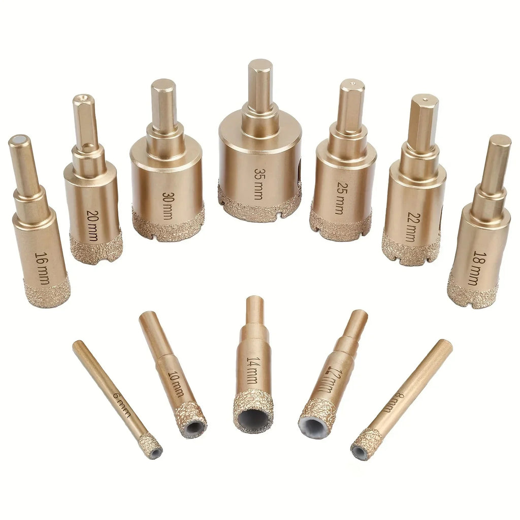 12pcs Diamond Drill Bit Set for Glass, Marble & Stone - 6-35mm Hole Saw Kit with Hand Tools, Granite, Tile, Ceramic