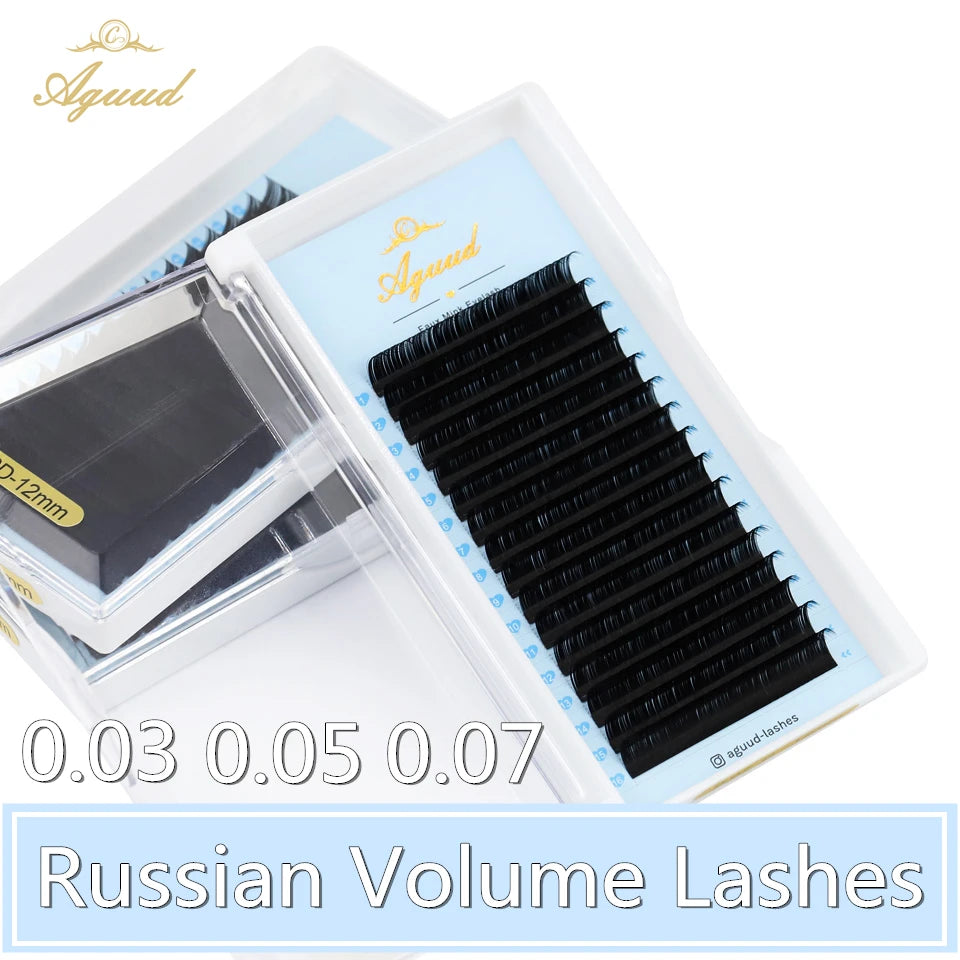 AGUUD 16 Rows Natural Soft Russian Volume Eyelash Extensions 0.03 0.05 0.07 Premium Silk Long 5mm-25mm Bottom Lower Lashes