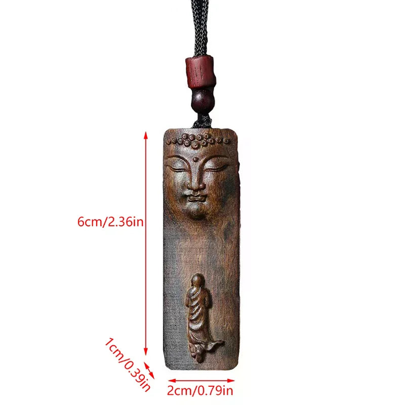 1PCS Agarwood Carved Flower Buddha Statues Pendant Handle Piece Double-sided Carved Lucky Nafu Ping An Brand Wen Play Wood