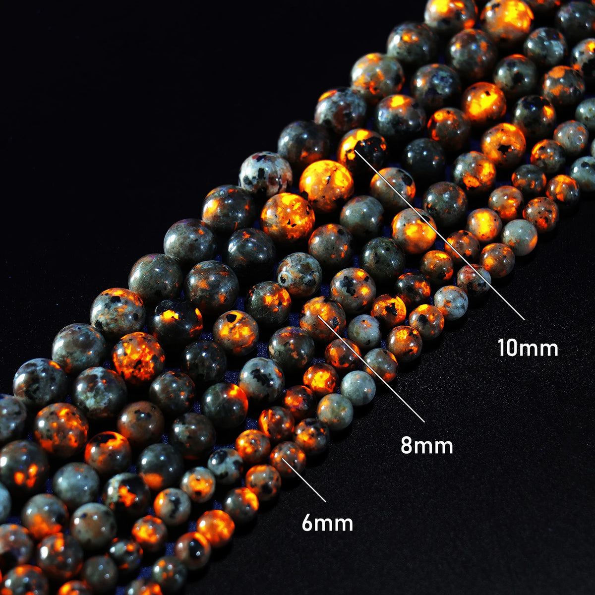 Natural Stone Round Flame Stone Beads Yooperlite Fire Sodalite Loose Spacer Beads for Jewelry Making DIY Bracelets Necklace 15''