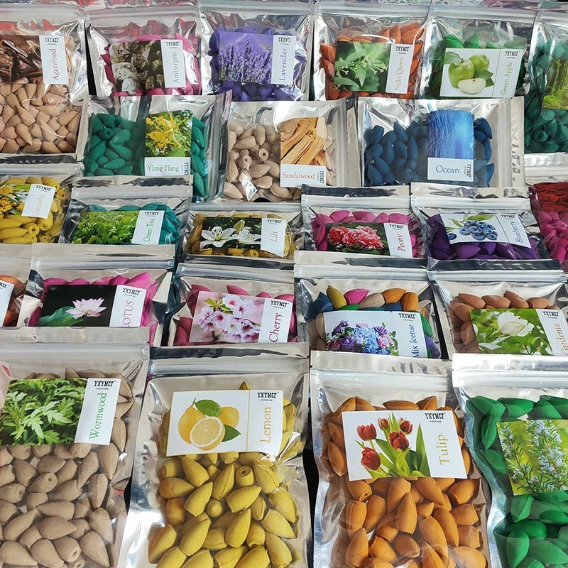 50pcs/bag Natural backflow incense cones Sandalwood Lavender Mixed scents for home waterfall incense smoke Reflux Tower Incense