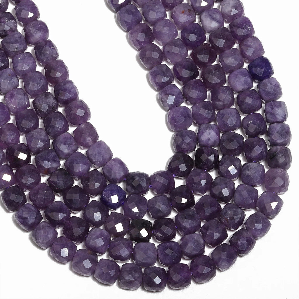 Natural Amethyst Beads 7-8mm Faceted Square Cube Loose Beads