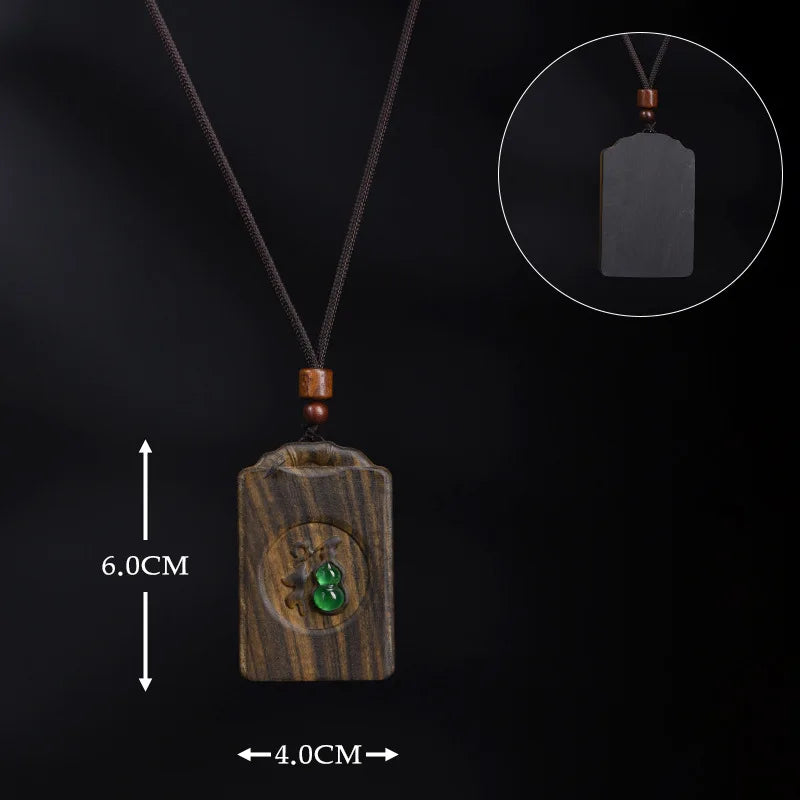 Agarwood Peace Tag Pendant Neckwear Fortune Carved Unisex Inlaid Craft Small Necklace Jewelry