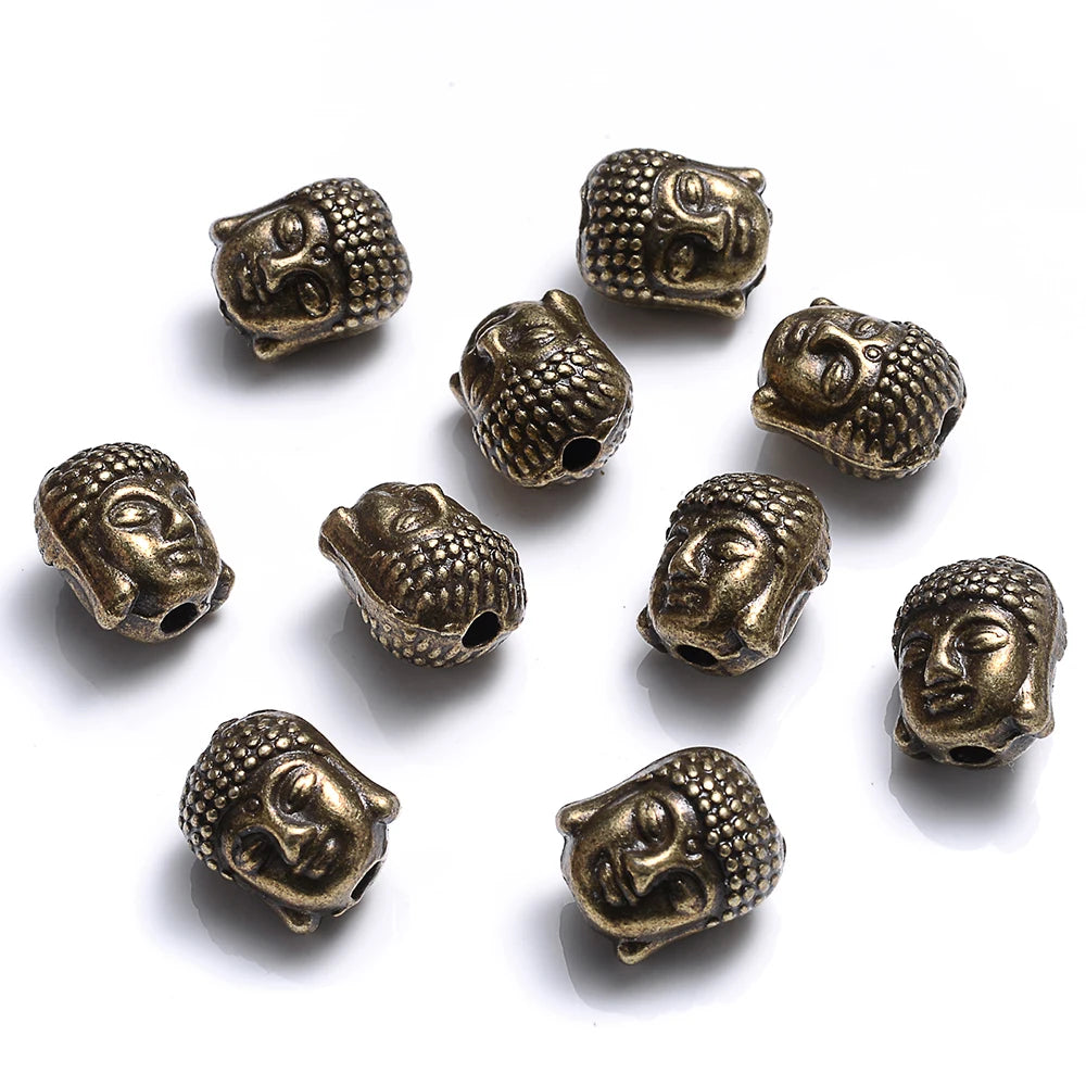 10Pcs 9x11mm Mix Buddha Head Metal Beads Charms Yoga Spacer Beads For Making Beaded Bracelet DIY Craft Keychain Jewelry Findings
