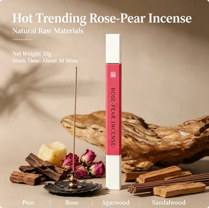 Hot Trending XMSJ Rose‑Pear Chamber Incense,10g,Natural Aroma,Burn About 30 Mins for Home Bedroom Meditation Stress Relief.