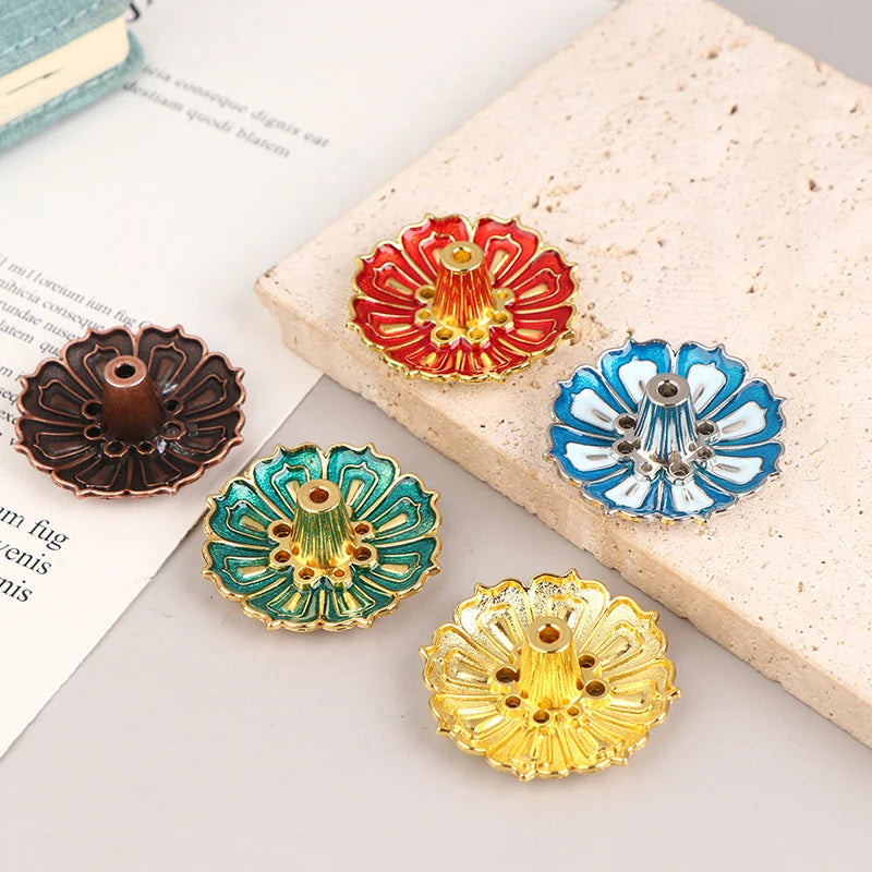 1Pc Lotus Alloy Incense Burner Stick Holder Home Buddhism Line Incense Plate Sandalwood Coil Base Delicate Temples Home Decor
