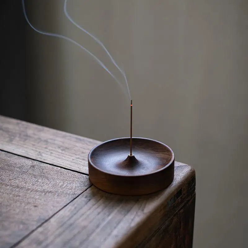 【HUXUAN】North American Black Walnut Solid Wood Incense Stick Tea Ceremony Round Incense Burner Agarwood Tray Holder Home Decor