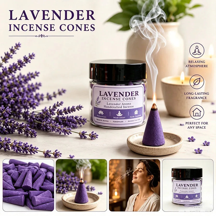 37/143 Pieces of Exquisite Canned Lavender Incense Cones, Naturally Handmade, Long-Lasting Slow-Burning, Mild and Sweet Scent, Freshens the Air, Comfortable Home Fragrance, Yoga Meditation, Indoor and Outdoor Use, Gift.