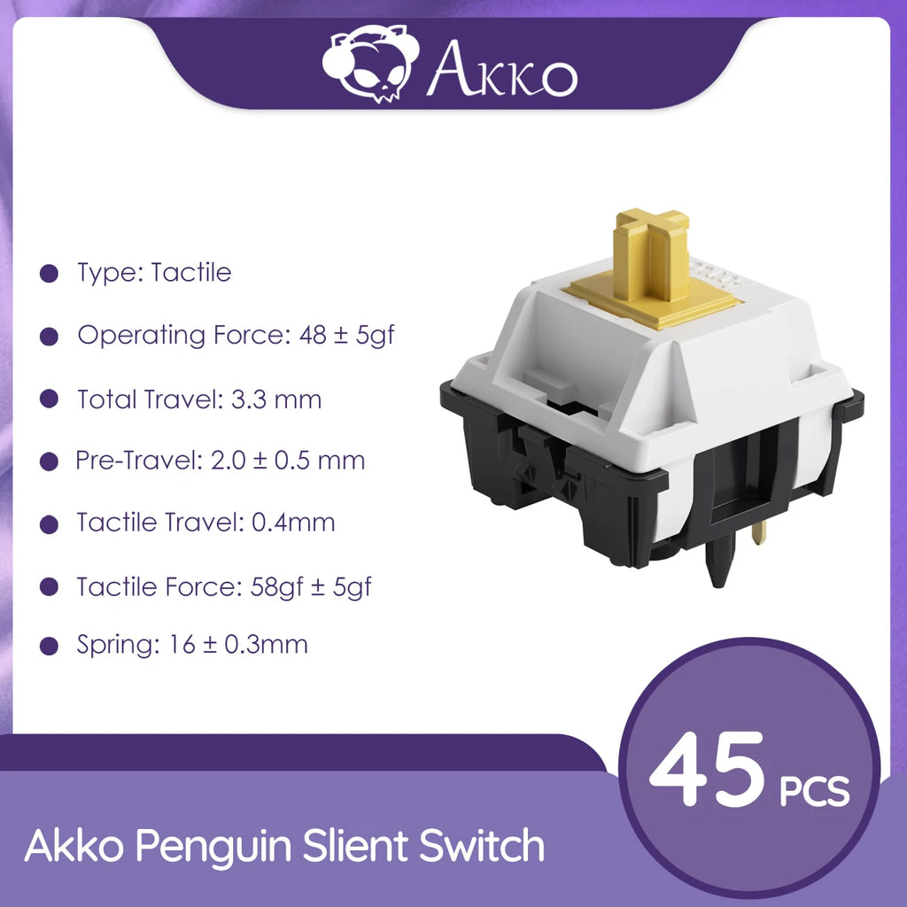 Akko Penguin Switch 5 Pin 50gf Tactile Silent Switch Compatible with MX Mechanical Keyboard (45pcs)