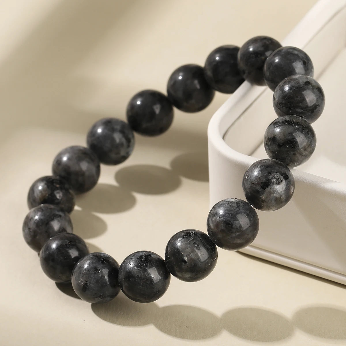 JD Natural Black Spectrolite Flash Smooth Beaded Bracelet Women Men 6 8 10mm Labradorite Stone Stretch Bracelets Yoga Jewelry