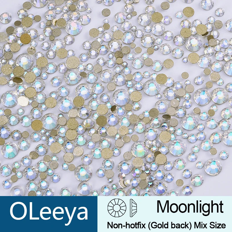 14400Pcs Wholesale SS4-SS20 Mix Size Glass Rhinestones Crystal Non-hotfix Gold FlatBack Stones For DIY Nail Art Accessories