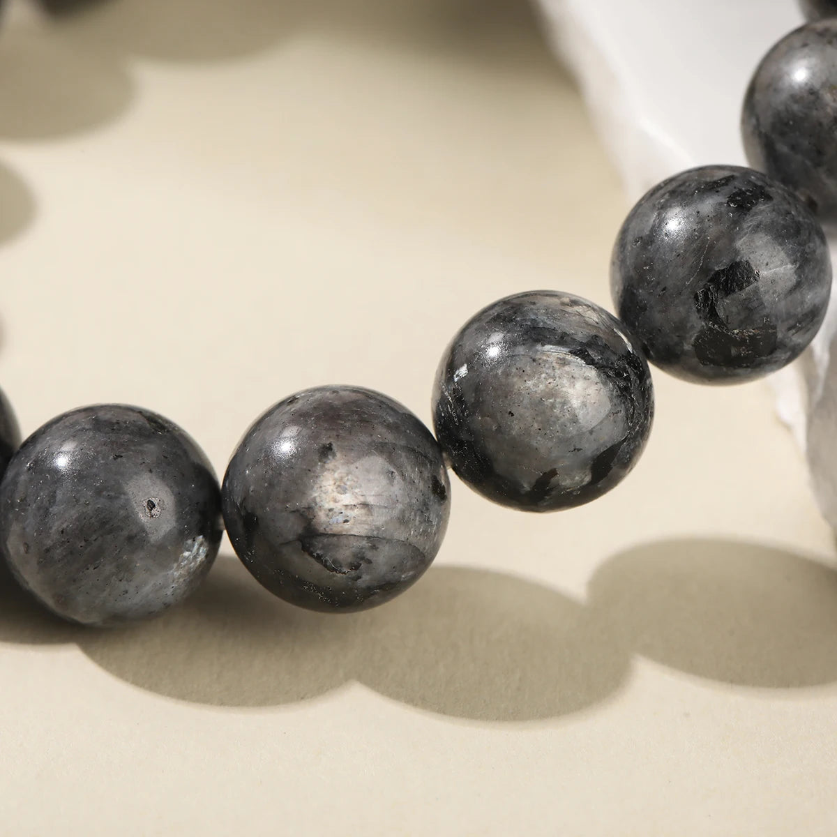 JD Natural Black Spectrolite Flash Smooth Beaded Bracelet Women Men 6 8 10mm Labradorite Stone Stretch Bracelets Yoga Jewelry