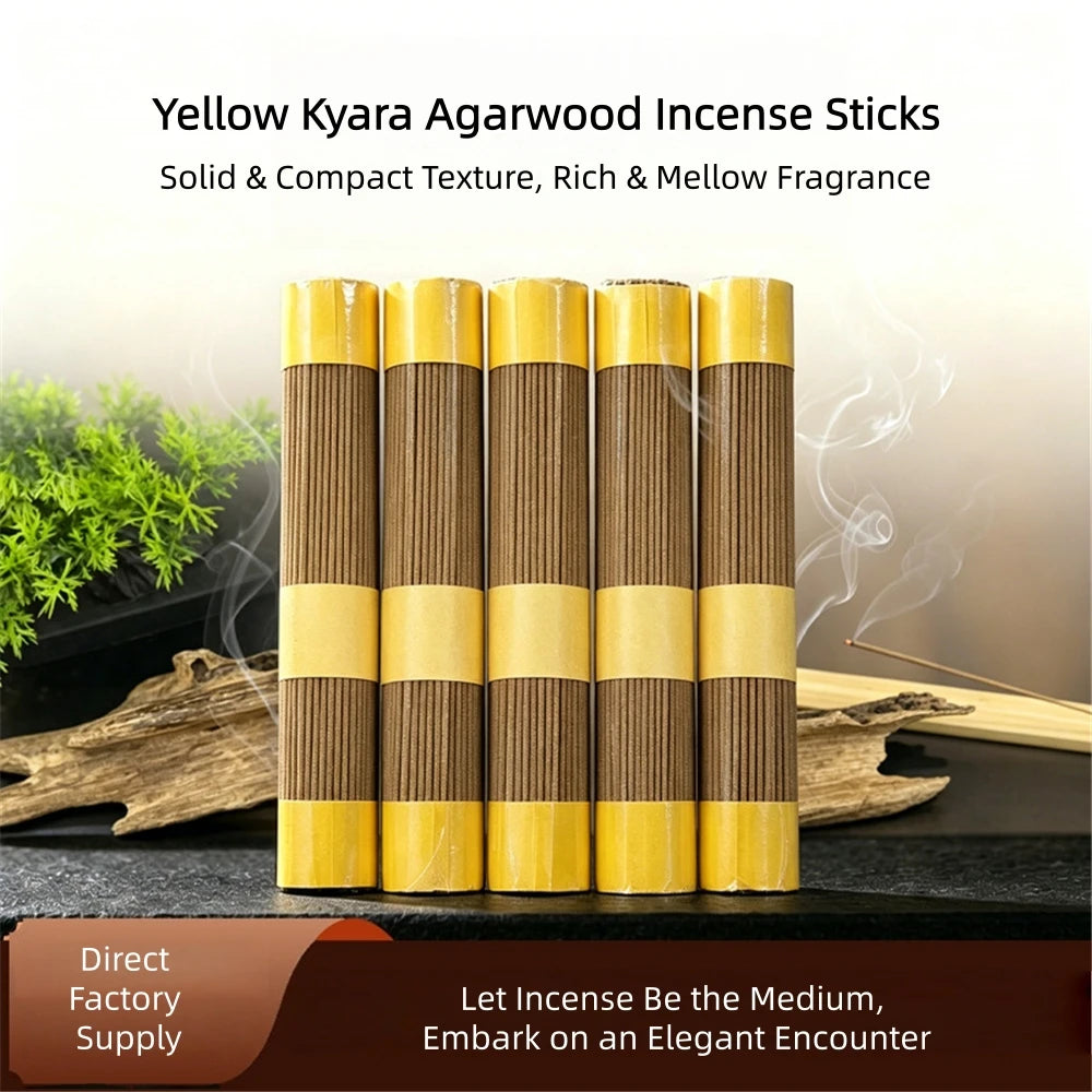 Yellow Kyara Incense Sticks,Natural Home Incense,Indoor Aromatherapy for Buddha Worship Tea Room,Long Lasting Fragrance,Ouds