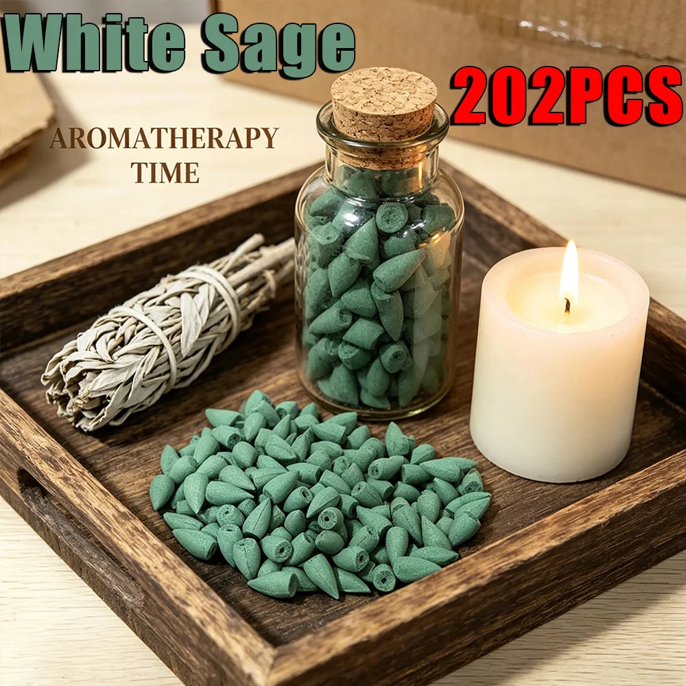 White Sage Scented Backflow Incense Cones, Natural Aromatic Fragrance, White Sage Incense Powder, Soaked in Essential Oils, with a Rich, Long-Lasting Scent, Perfect for Yoga, Meditation, Reading, Hosting Guests, and as a Room Decoration Gift.