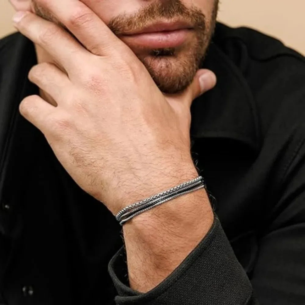 Men's Stainless Steel Chain Bracelet 4pcs Black Silver