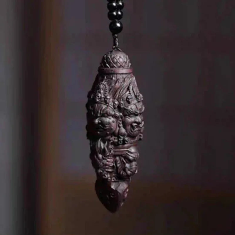 Hand-Carved Agarwood Mahakala Vajra Phurba 3.5 Buddhist Ornament