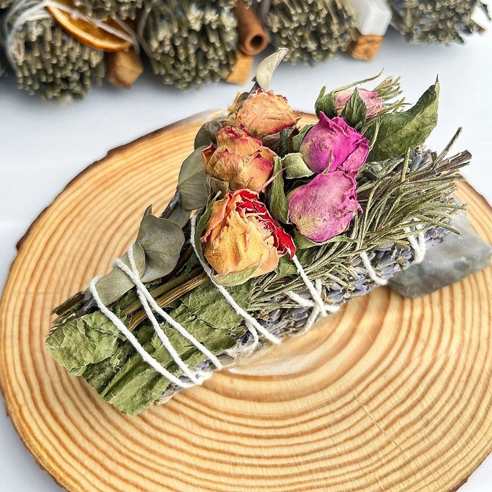Bundled  Sage, Natural Palo Santo Plants, Aromatic Rose Santo, and Orange Slices for Handmade Grass Sticks