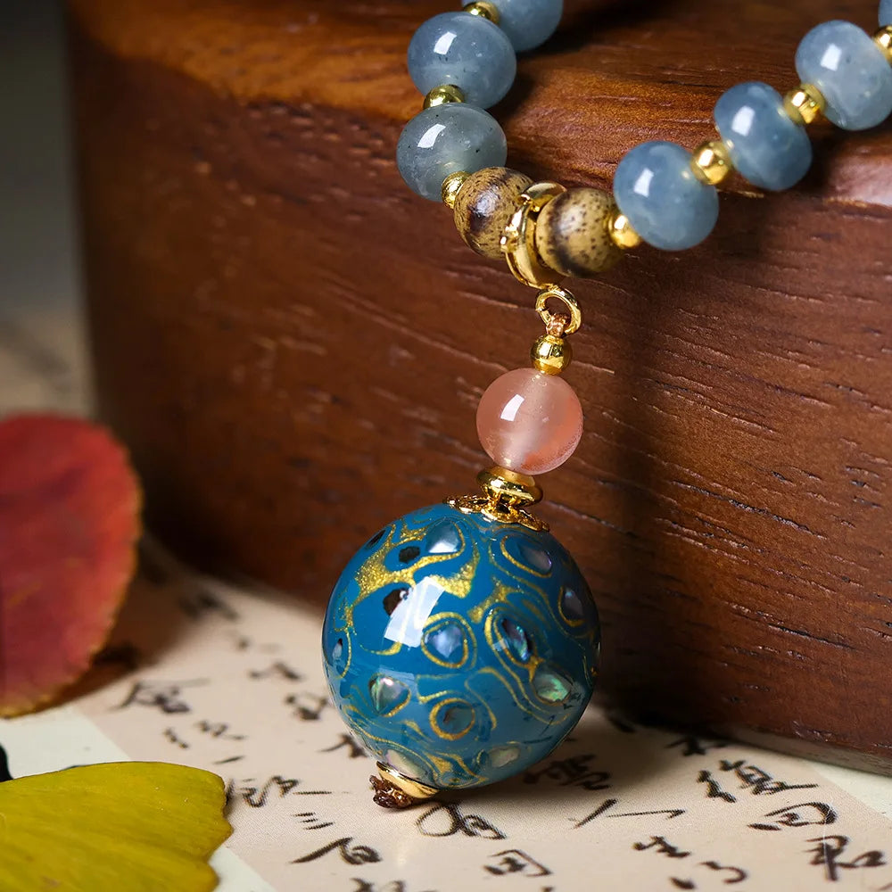 New Chinese Style First Grade Butter Agarwood Necklace with Lacquer Beads Sweater Chain Jewelry Gifts