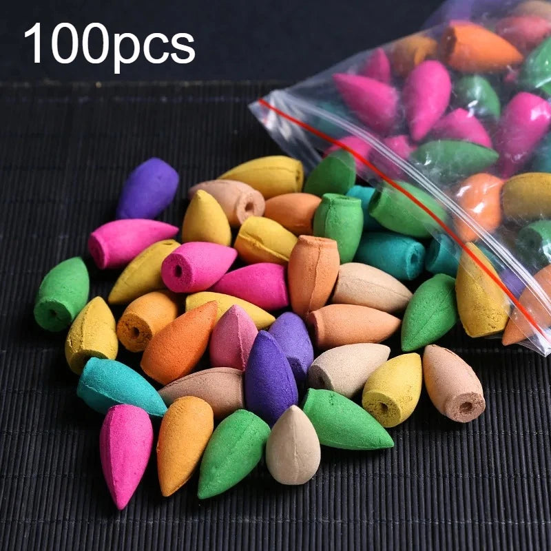 30/60/100pcs Colorful Aromatherapy Incense Cones for Waterfall Incense Burner Holder Smoke Falls for Viewing Relaxation Yoga