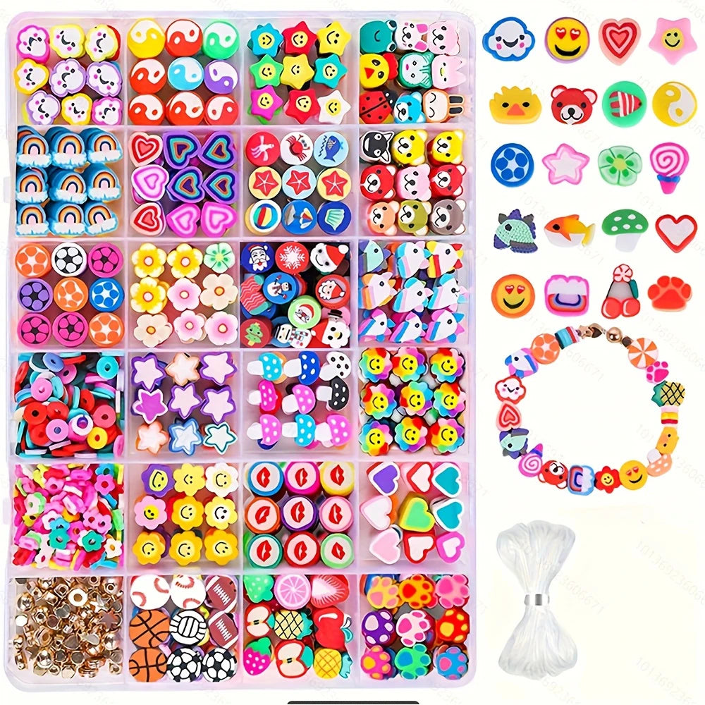 SHU YU 24 Grids Polymer Clay Beads Set Letter Imitation Pearl Beads Kit Soft Pottery Beads Gift Box for DIY Craft Jewelry Making
