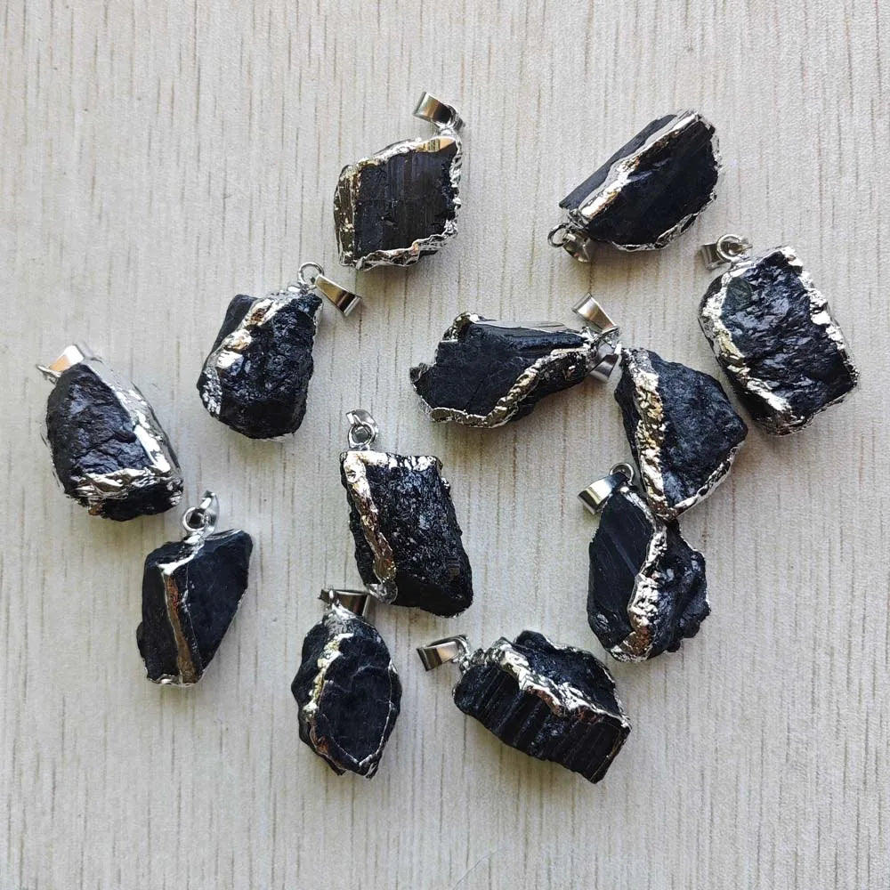 Natural Black Tourmaline Gold Color Side Healing Irregular Pendants Findings DIY Jewelry Making 12pcs Wholesale Free Shipping