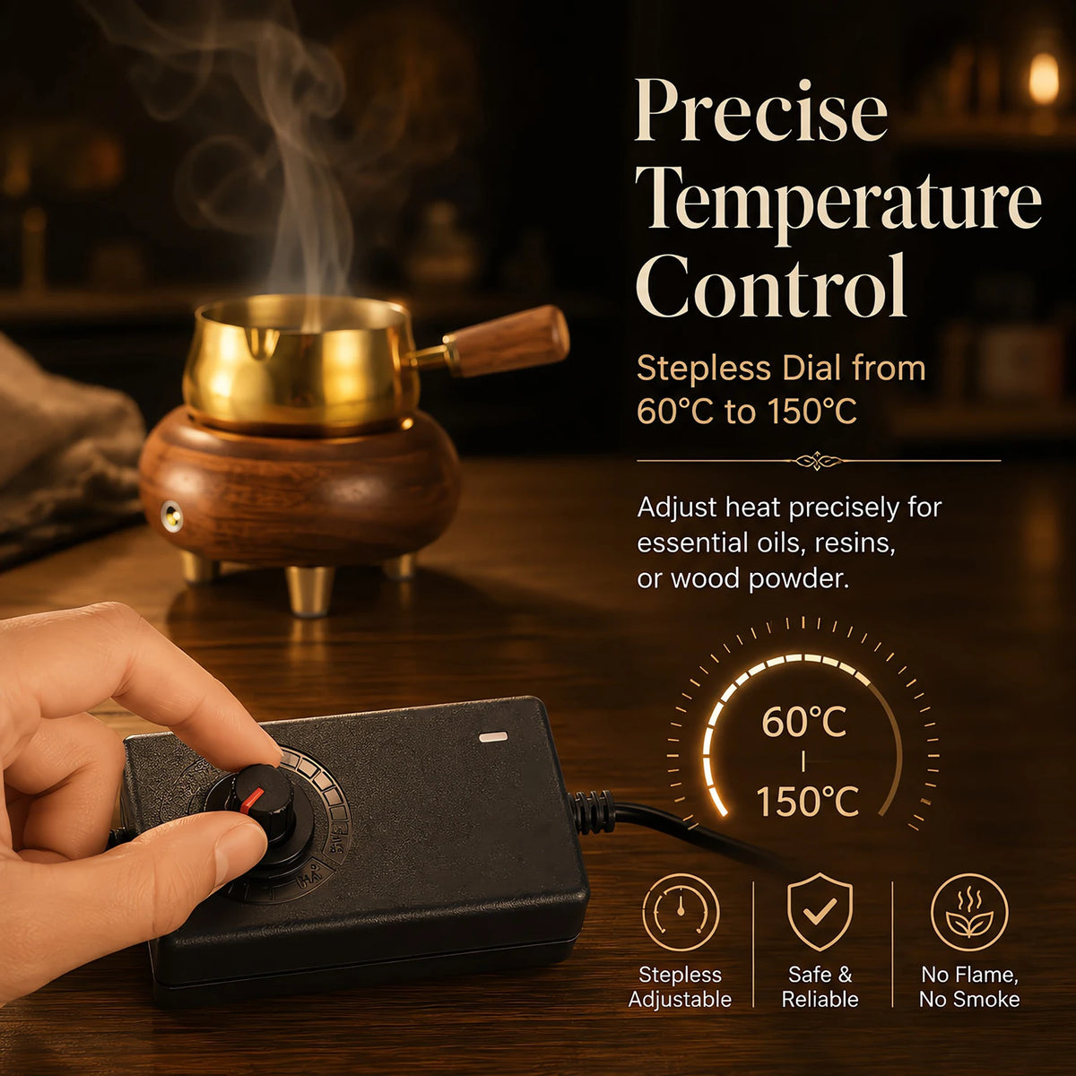 Wooden Electronic Incense Burner Detachable Bakhoor Burner Adjustable Temperature Essential Oil Burner for Agarwood Wax Melts