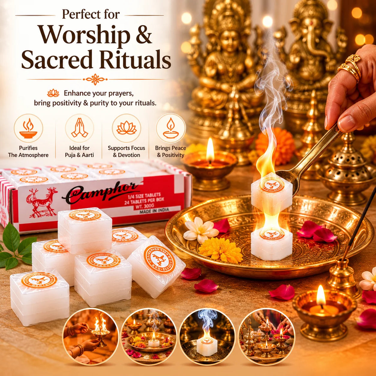 Natural Refined Camphor Blocks Tablets for Puja & Aromatherapy,Alcanfor en Bloques, Alcanfor en Bolitas, Kapoor for Pooja